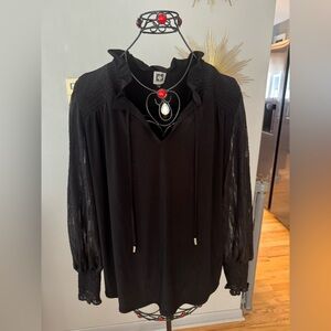 Anne Klein Black Blouse with Lace Sleeves